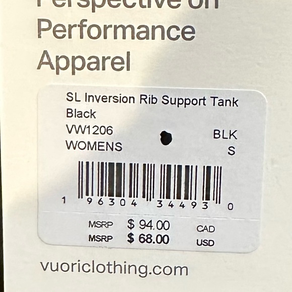 Vuori Black Inversion Rib Support Tank Size Small NWT - Picture 4 of 5